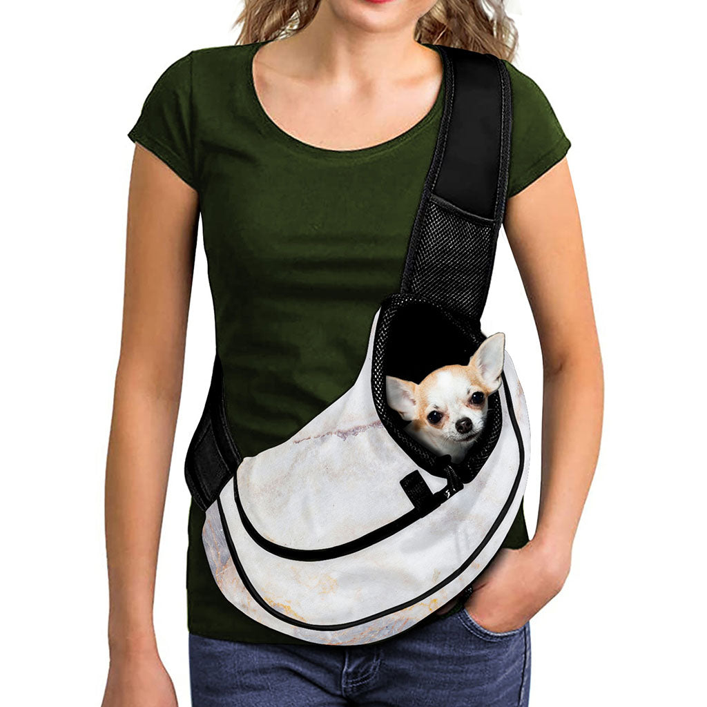 Pink White Grey Marble Print Pet Sling Carrier