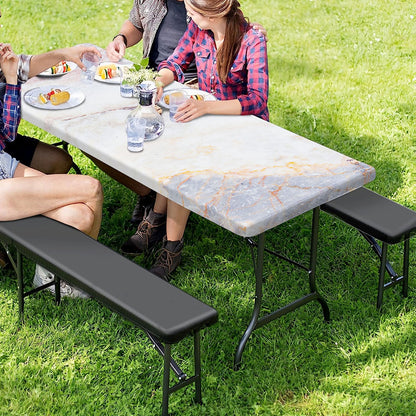 Pink White Grey Marble Print Picnic Table Cover