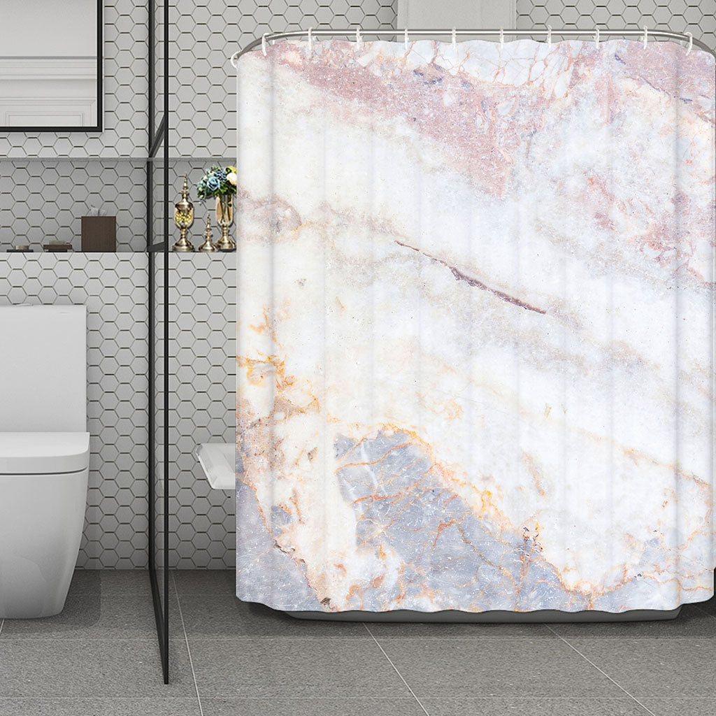 Pink White Grey Marble Print Polyester Shower Curtain
