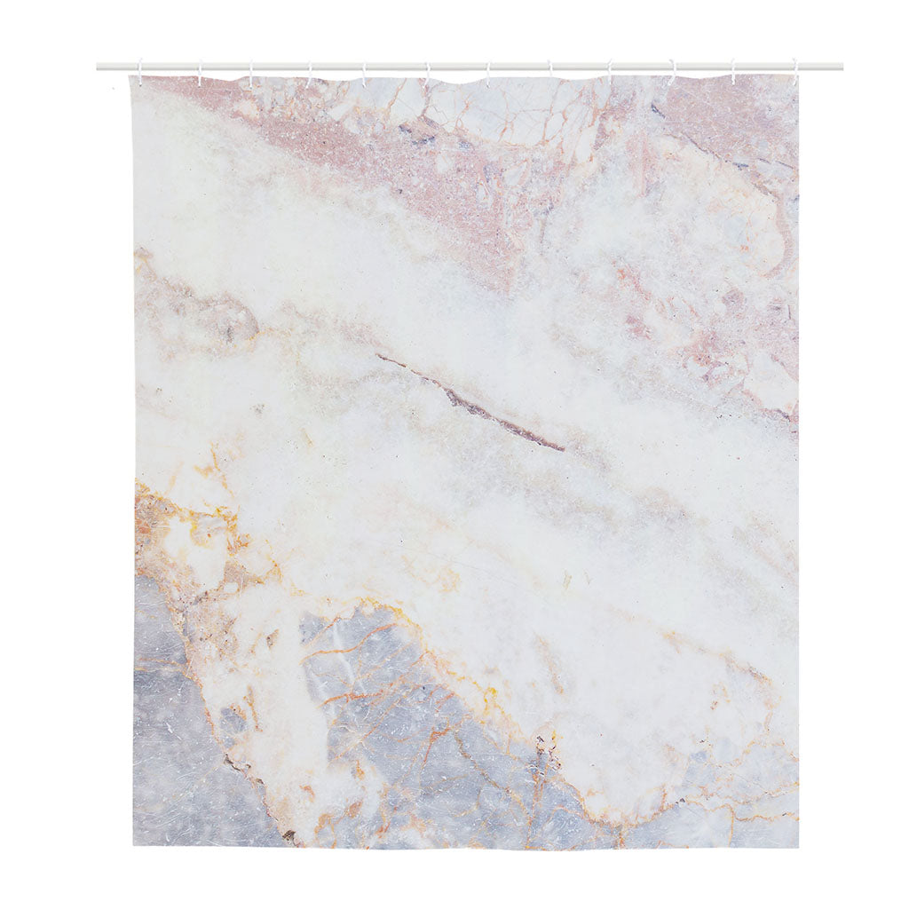 Pink White Grey Marble Print Polyester Shower Curtain