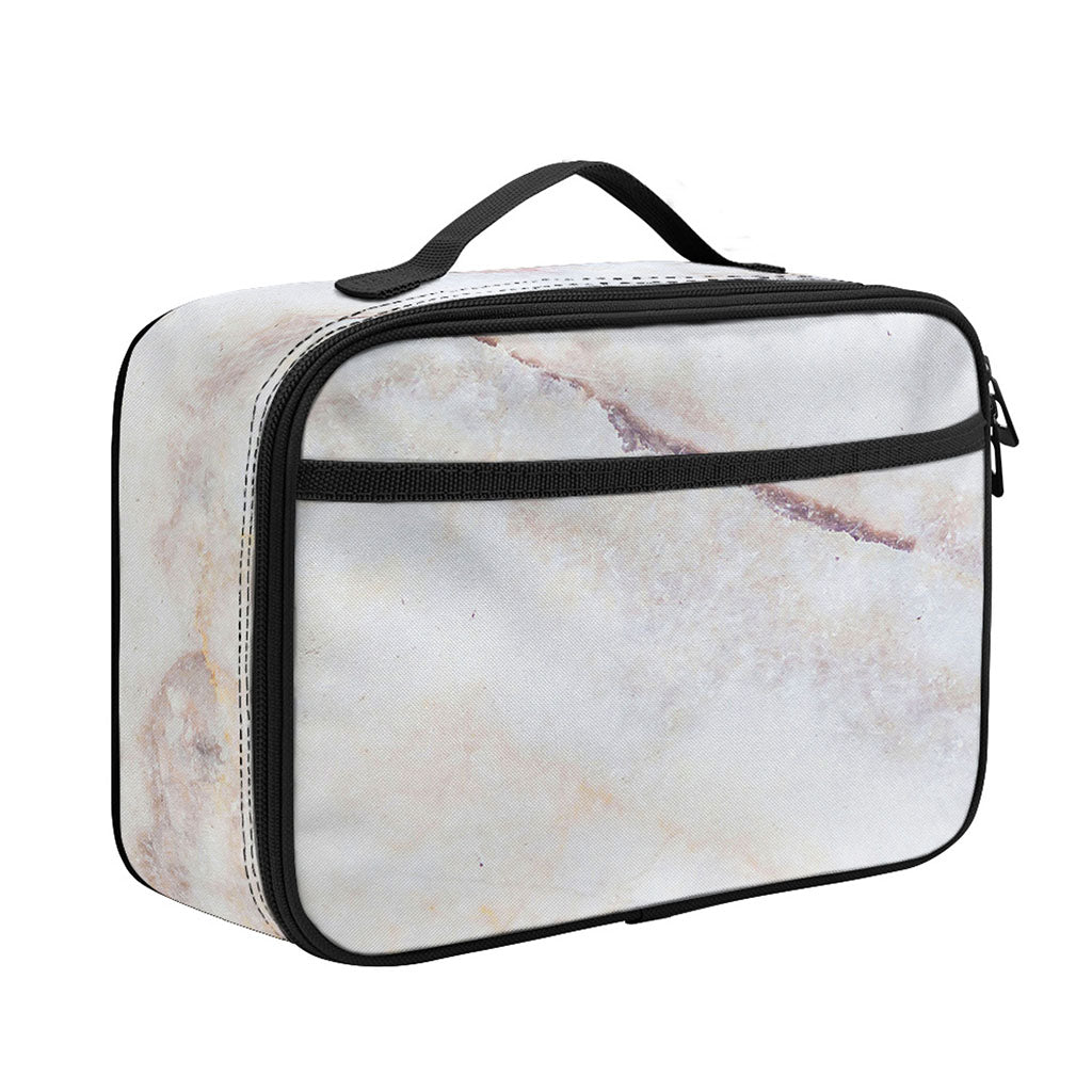 Pink White Grey Marble Print Portable Lunch Bag