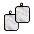Pink White Grey Marble Print Pot Holders