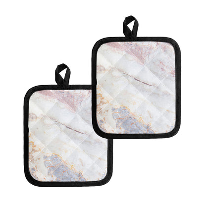 Pink White Grey Marble Print Pot Holders