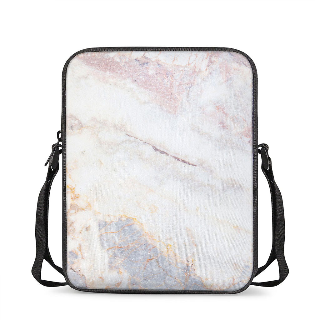 Pink White Grey Marble Print Rectangular Crossbody Bag