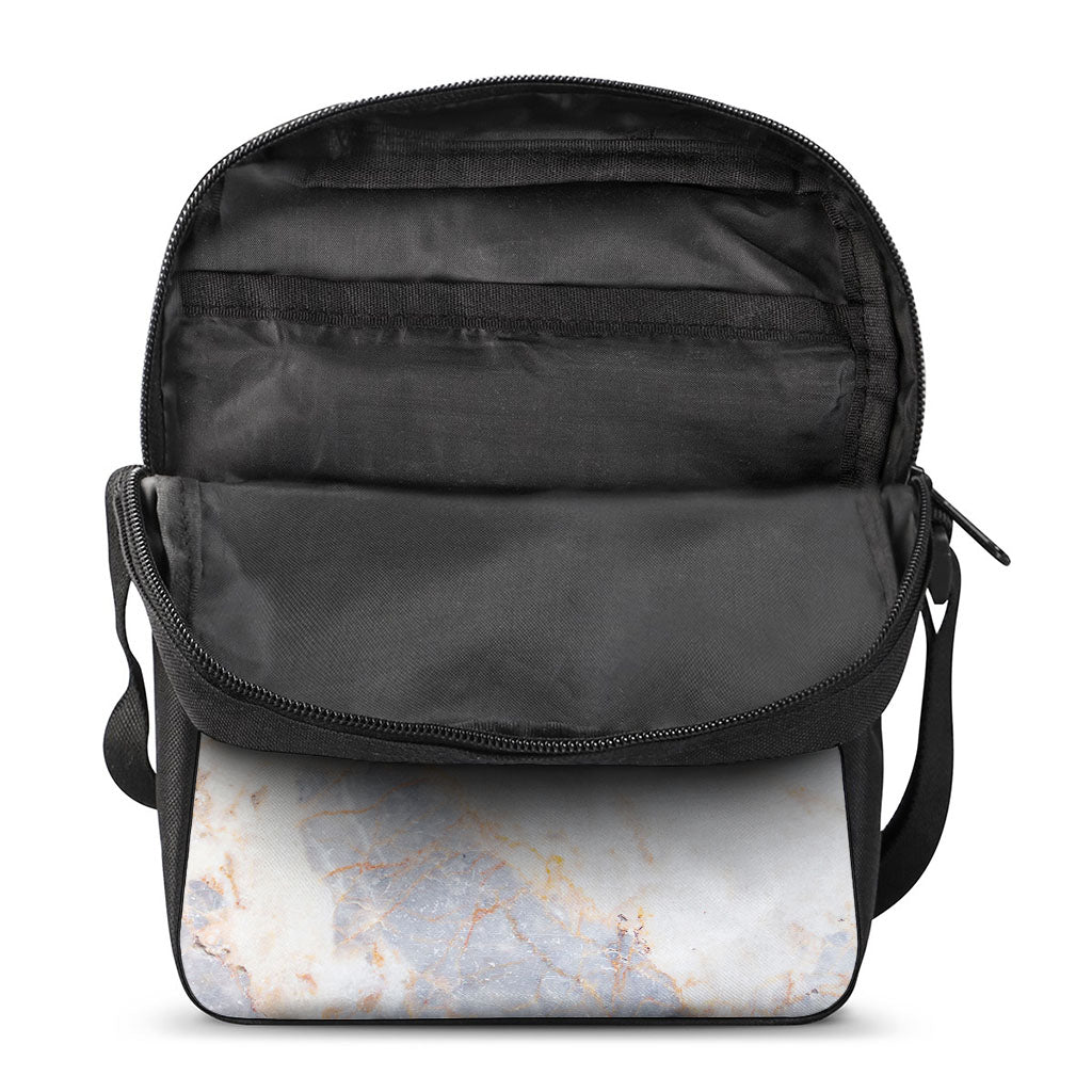 Pink White Grey Marble Print Rectangular Crossbody Bag