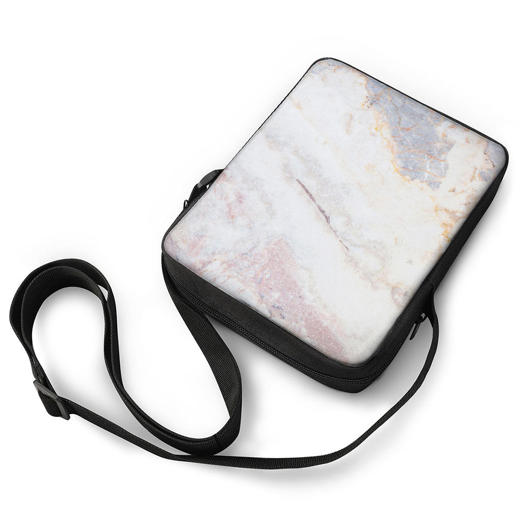 Pink White Grey Marble Print Rectangular Crossbody Bag