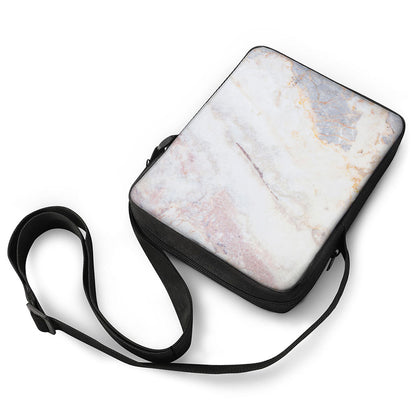 Pink White Grey Marble Print Rectangular Crossbody Bag