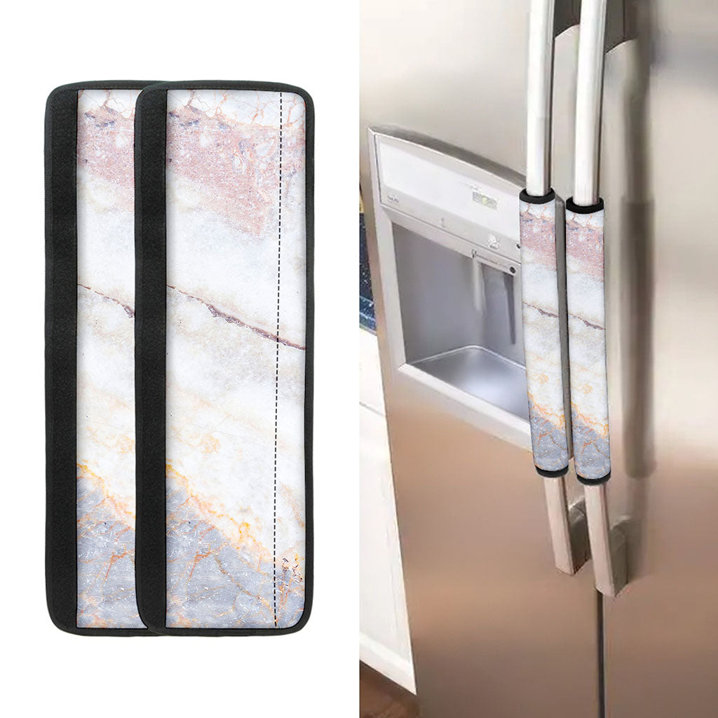 Pink White Grey Marble Print Refrigerator Handle Covers