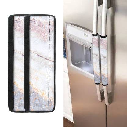 Pink White Grey Marble Print Refrigerator Handle Covers