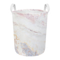 Pink White Grey Marble Print Round Laundry Basket