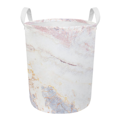 Pink White Grey Marble Print Round Laundry Basket