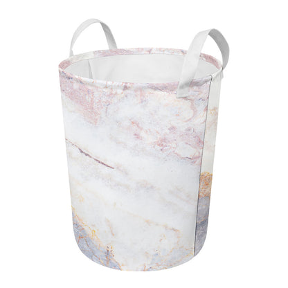 Pink White Grey Marble Print Round Laundry Basket