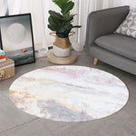 Pink White Grey Marble Print Round Rug