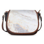 Pink White Grey Marble Print Saddle Bag
