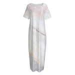 Pink White Grey Marble Print Short Sleeve Long Nightdress