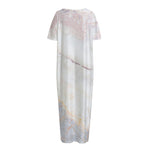 Pink White Grey Marble Print Short Sleeve Long Nightdress