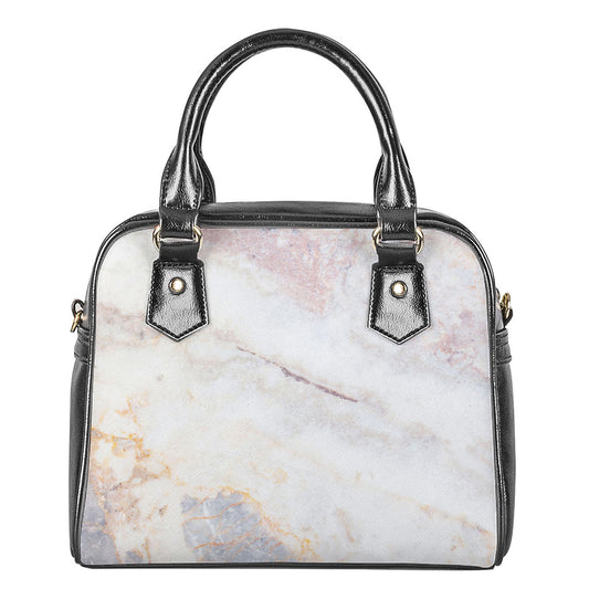 Pink White Grey Marble Print Shoulder Handbag