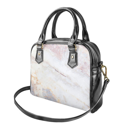 Pink White Grey Marble Print Shoulder Handbag
