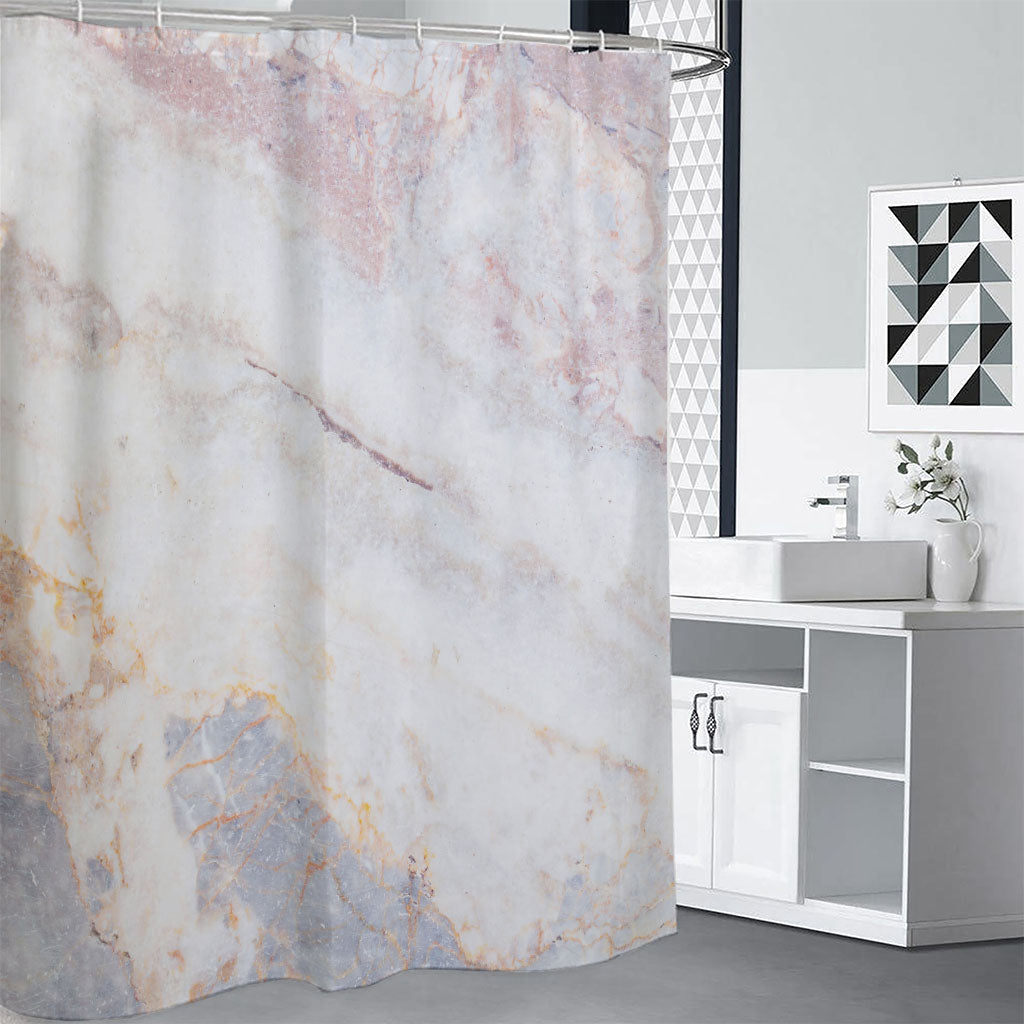 Pink White Grey Marble Print Shower Curtain