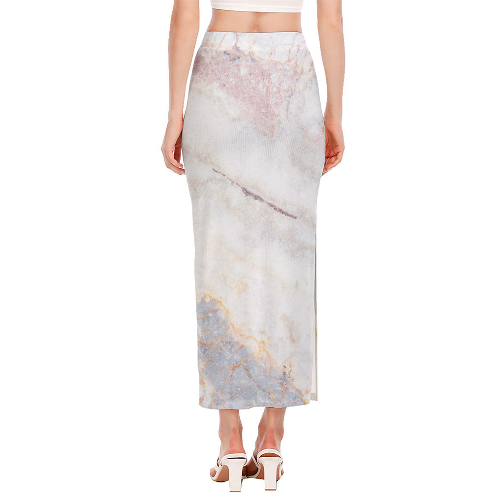 Pink White Grey Marble Print Side Slit Maxi Skirt