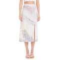 Pink White Grey Marble Print Side Slit Midi Skirt