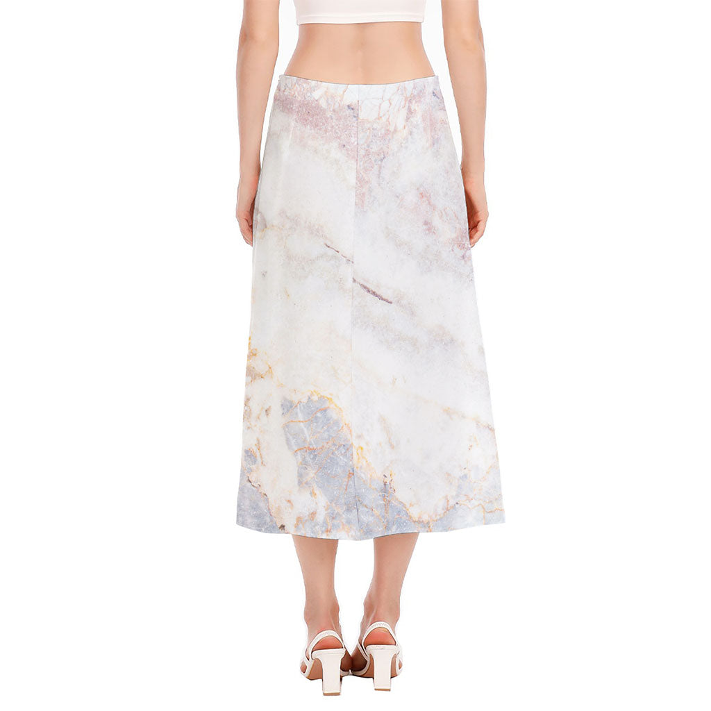 Pink White Grey Marble Print Side Slit Midi Skirt