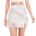 Pink White Grey Marble Print Side Slit Mini Skirt
