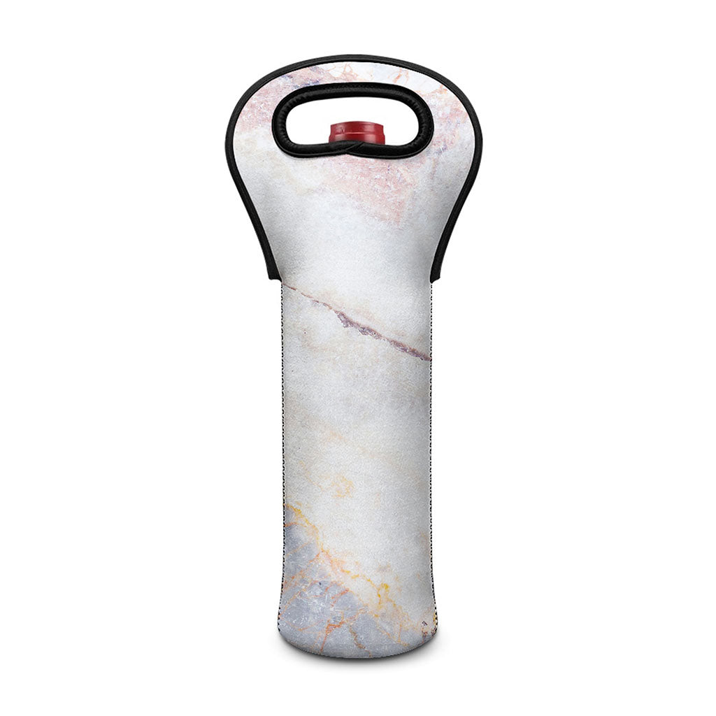 Pink White Grey Marble Print Single Neoprene Wine Tote