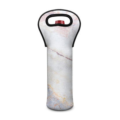 Pink White Grey Marble Print Single Neoprene Wine Tote