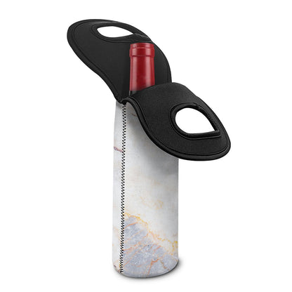 Pink White Grey Marble Print Single Neoprene Wine Tote
