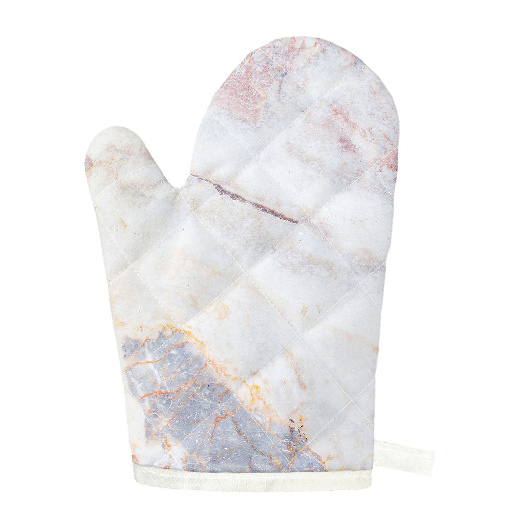 Pink White Grey Marble Print Single Oven Mitt