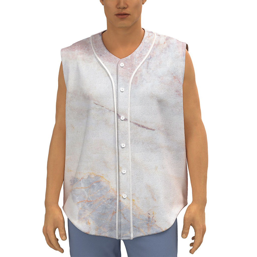 Pink White Grey Marble Print Sleeveless Baseball Jersey