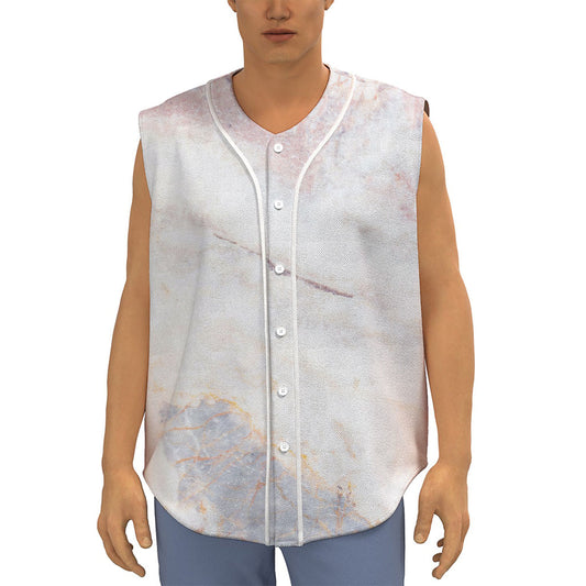 Pink White Grey Marble Print Sleeveless Baseball Jersey