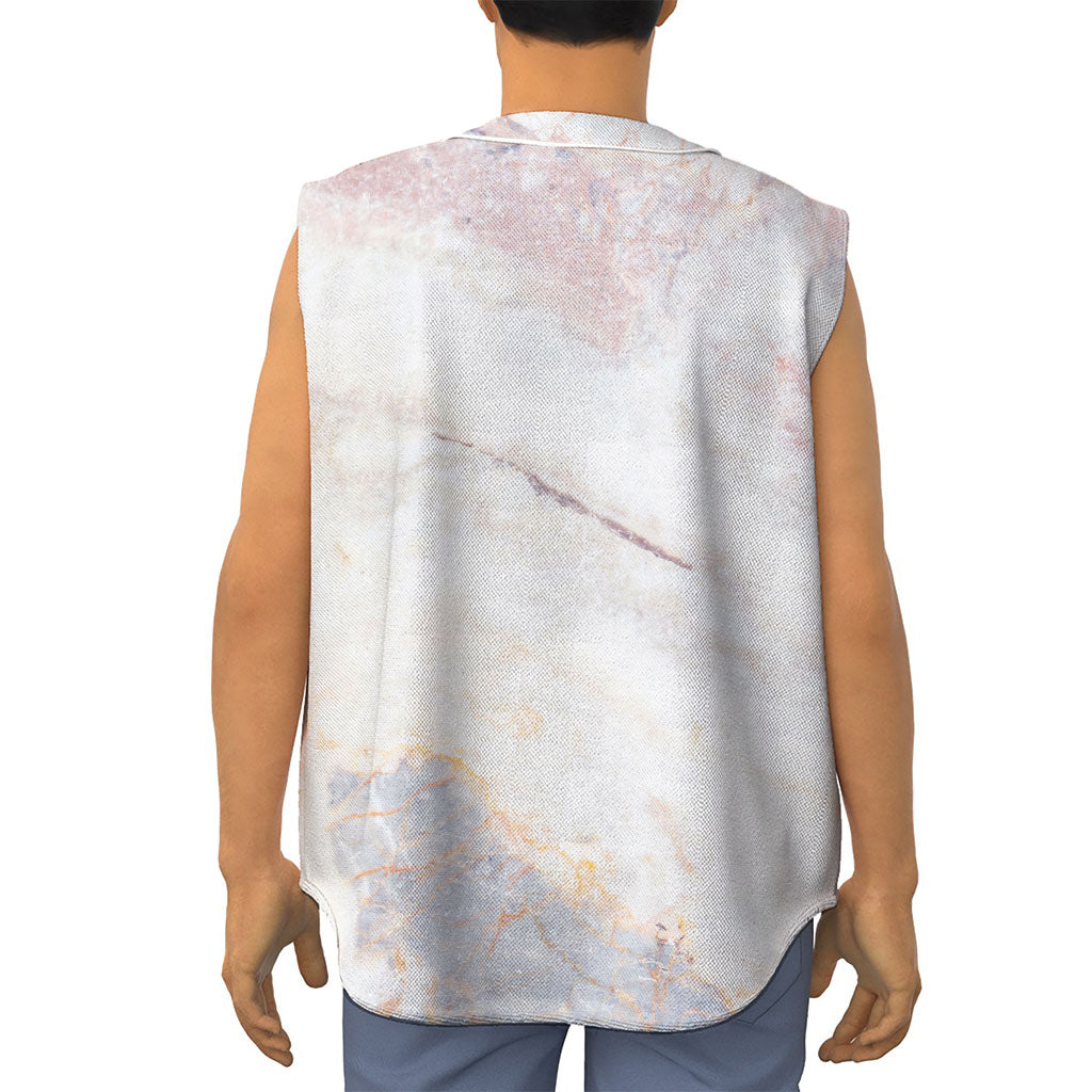 Pink White Grey Marble Print Sleeveless Baseball Jersey