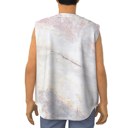 Pink White Grey Marble Print Sleeveless Baseball Jersey