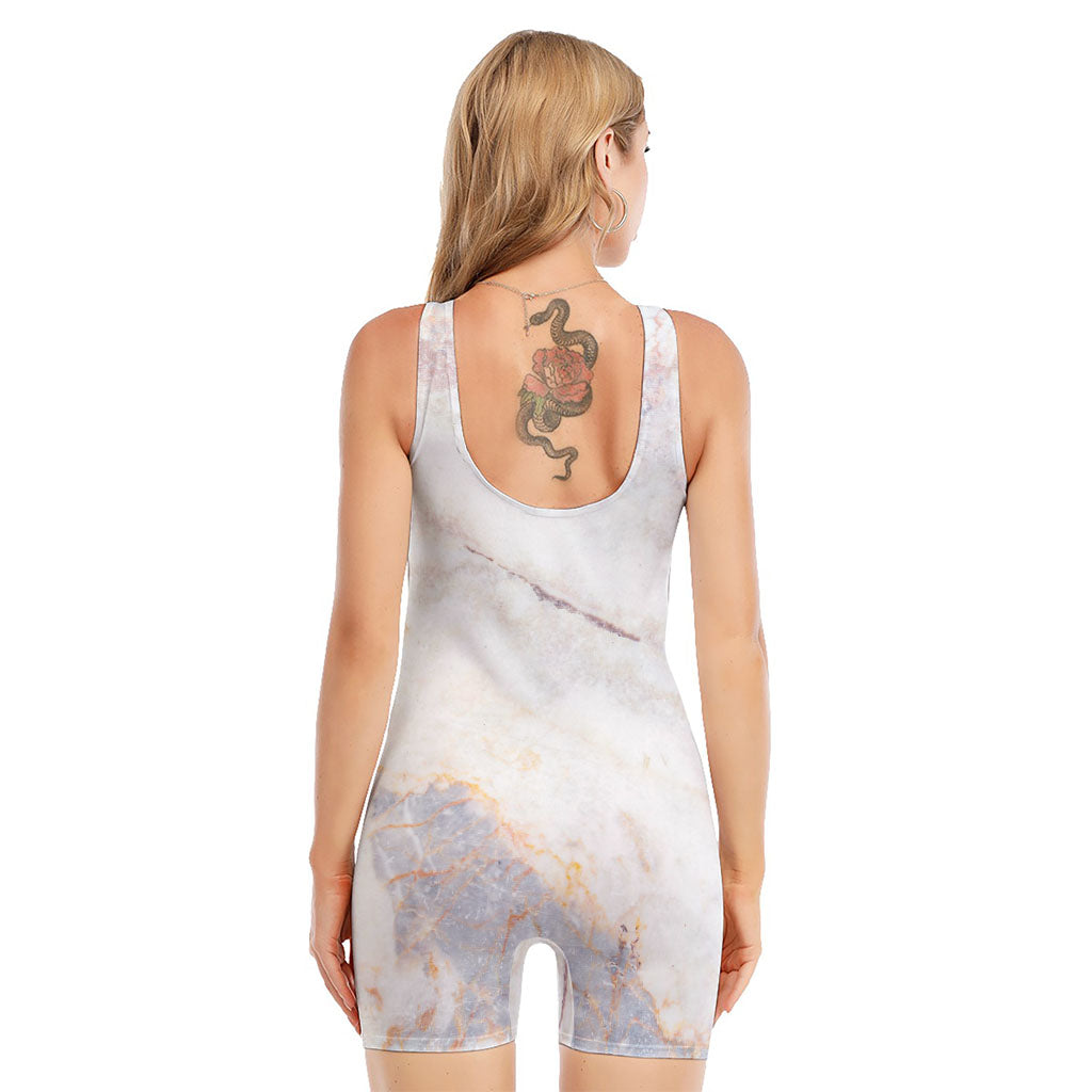 Pink White Grey Marble Print Sleeveless One Piece Swimsuit