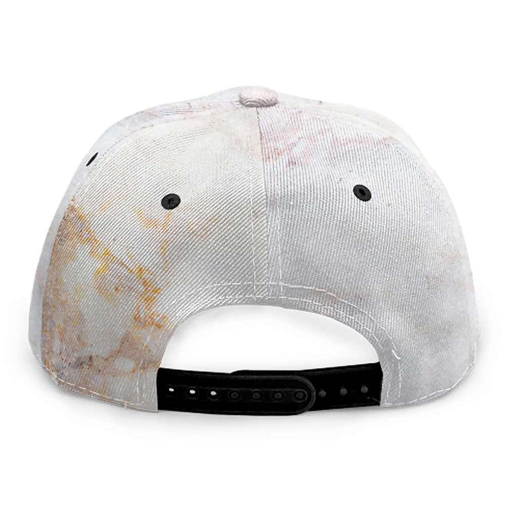 Pink White Grey Marble Print Snapback Cap