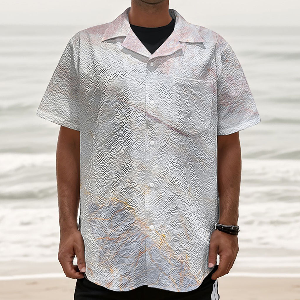 Pink White Grey Marble Print Textured Short Sleeve Shirt