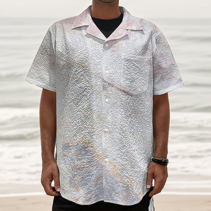 Pink White Grey Marble Print Textured Short Sleeve Shirt
