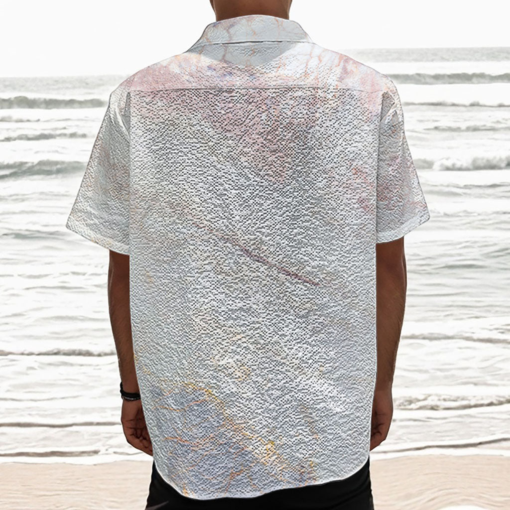 Pink White Grey Marble Print Textured Short Sleeve Shirt