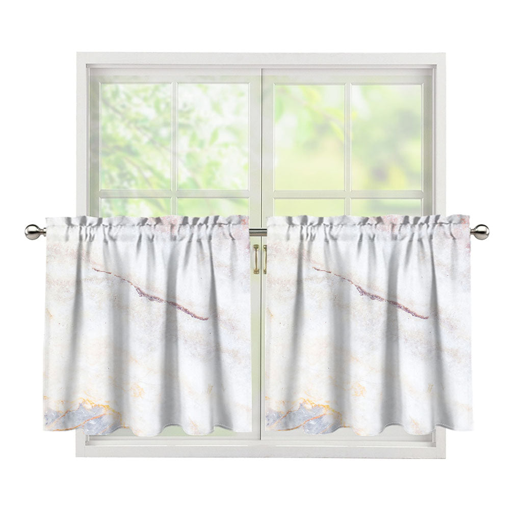 Pink White Grey Marble Print Tier Curtains