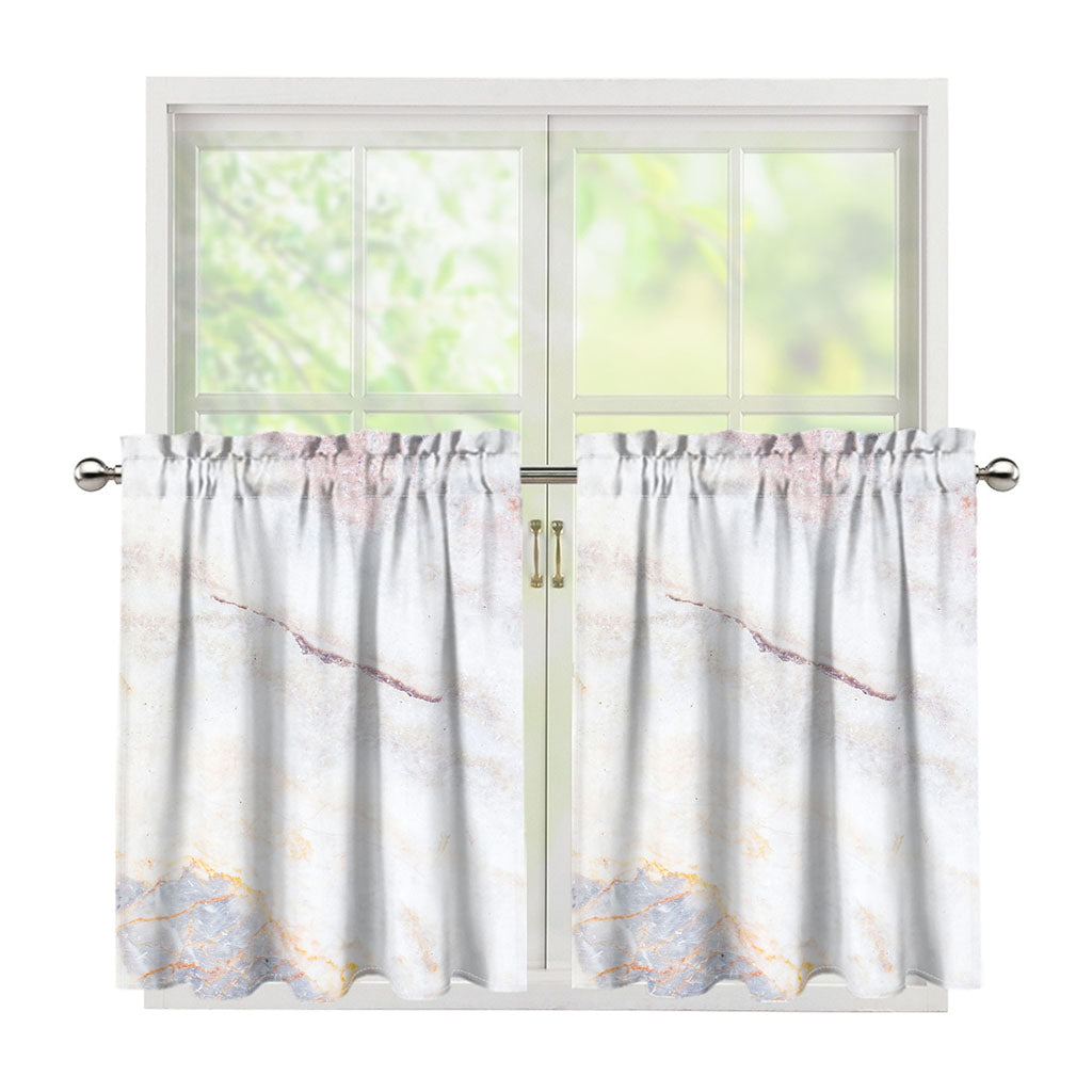 Pink White Grey Marble Print Tier Curtains