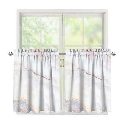 Pink White Grey Marble Print Tier Curtains