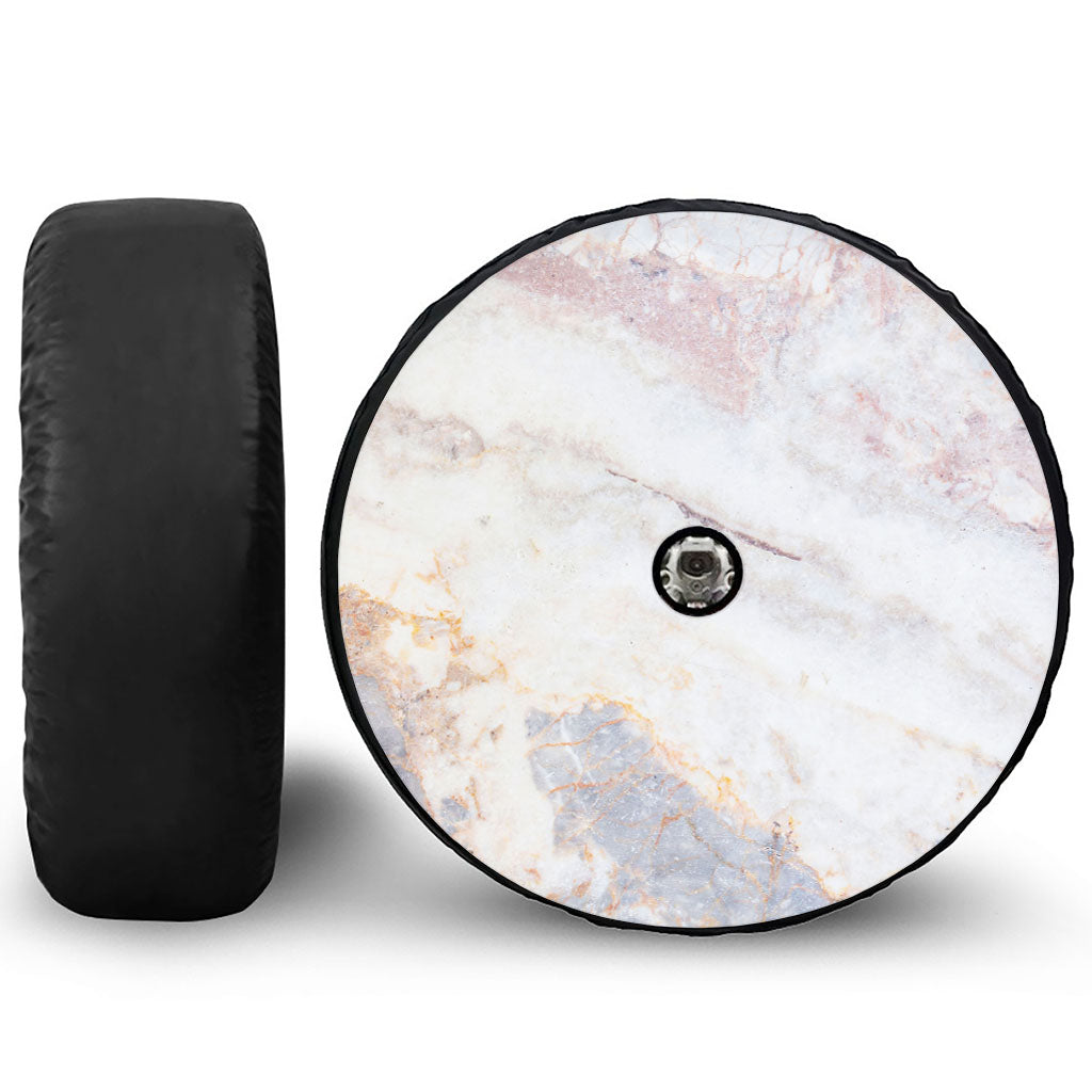 Pink White Grey Marble Print Tire Cover With Camera Hole