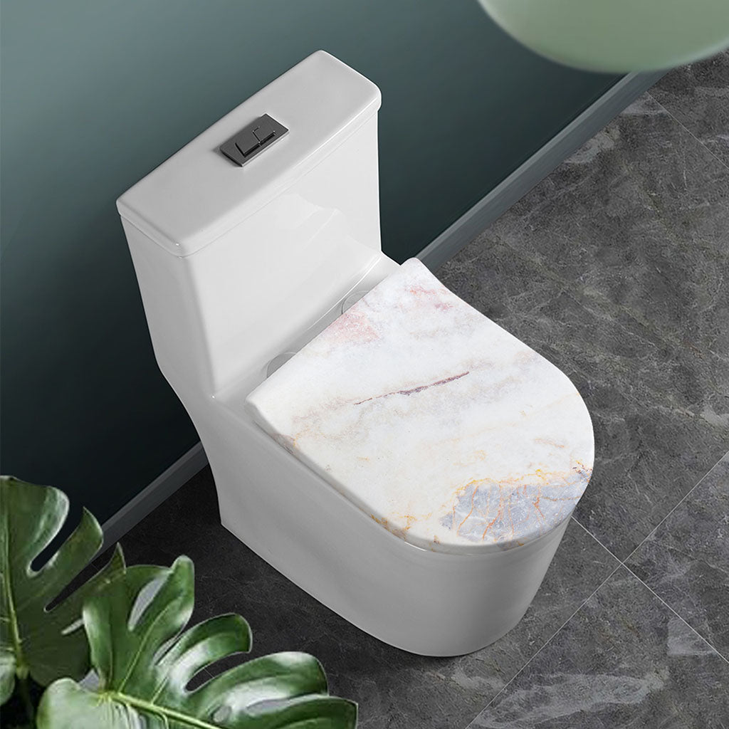 Pink White Grey Marble Print Toilet Lid Cover