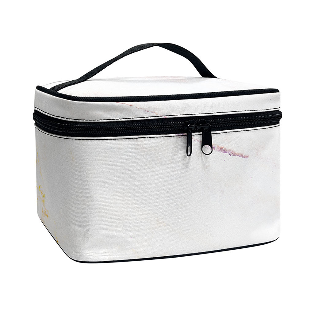 Pink White Grey Marble Print Travel Makeup Bag