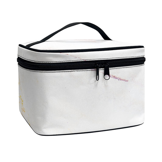 Pink White Grey Marble Print Travel Makeup Bag