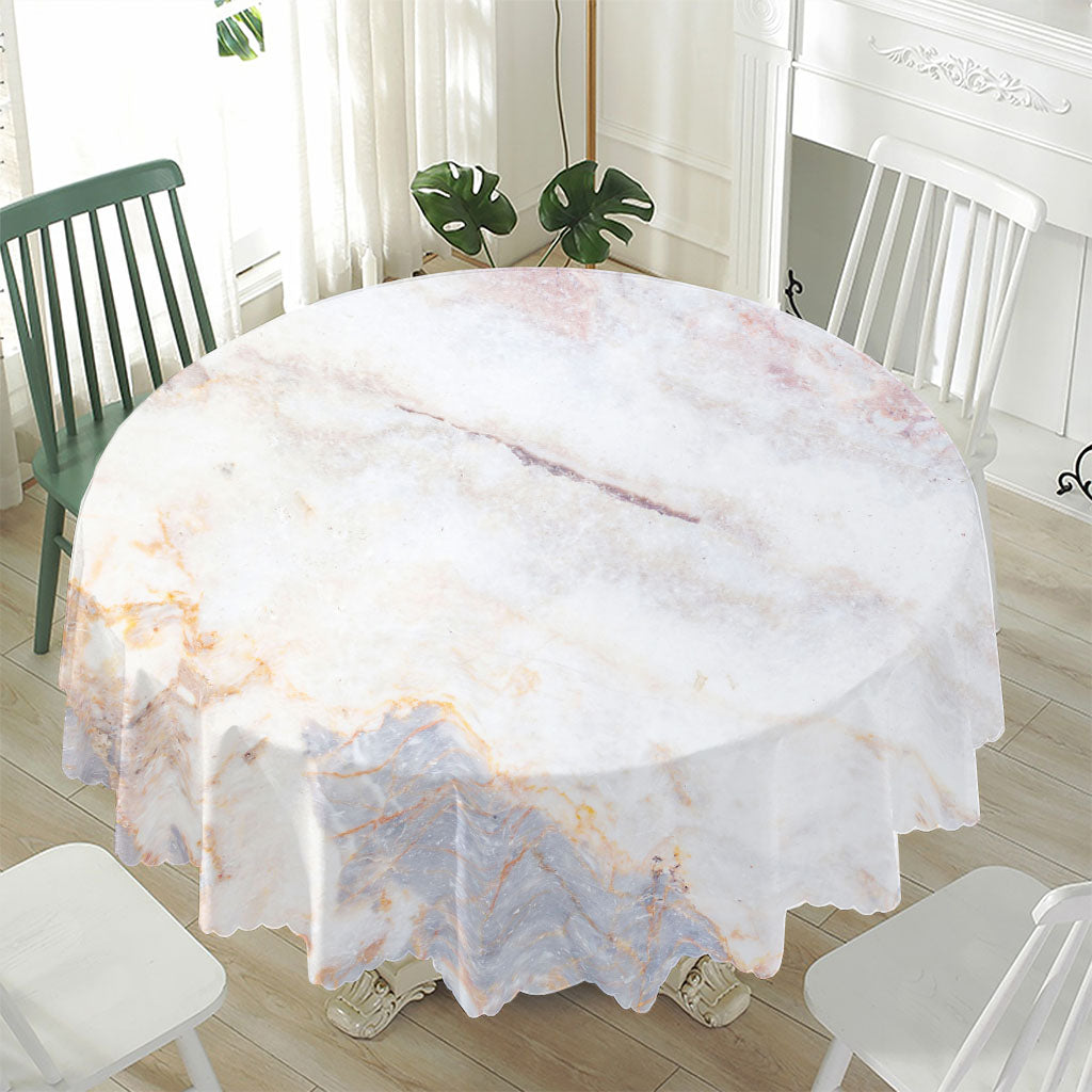 Pink White Grey Marble Print Waterproof Round Tablecloth