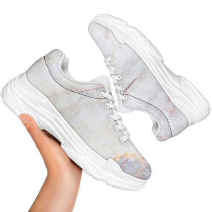 Pink White Grey Marble Print White Chunky Shoes