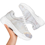 Pink White Grey Marble Print White Chunky Shoes